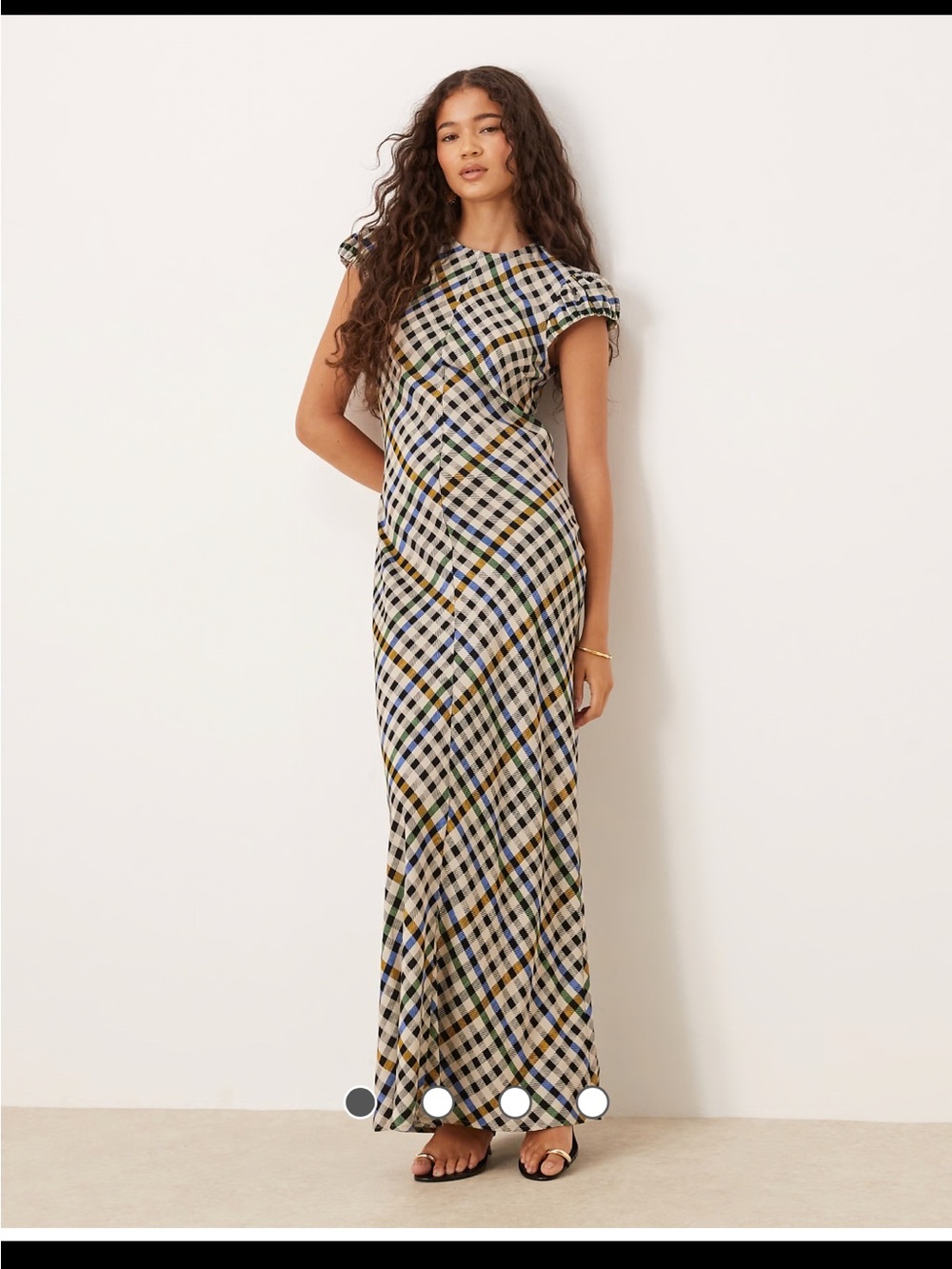 NWOT// ASOS // Checked Cap-Sleeve Maxi Dress - Multicolor